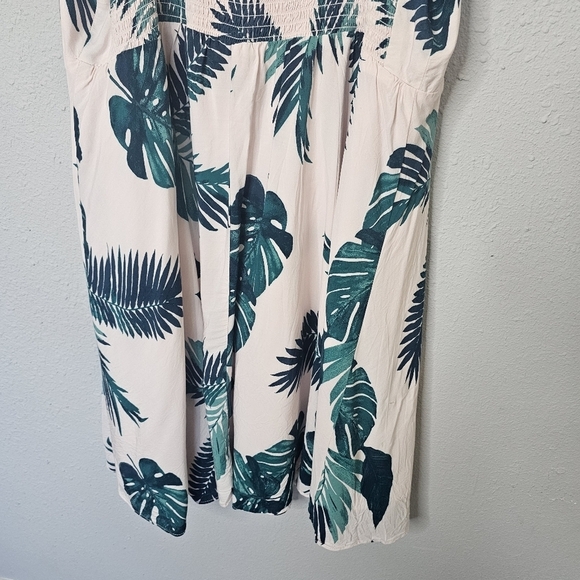 Old Navy Tropical Fit Flare Dress‎ Womens XL Skater Pink Green Leaf Mini V Neck - Picture 7 of 11